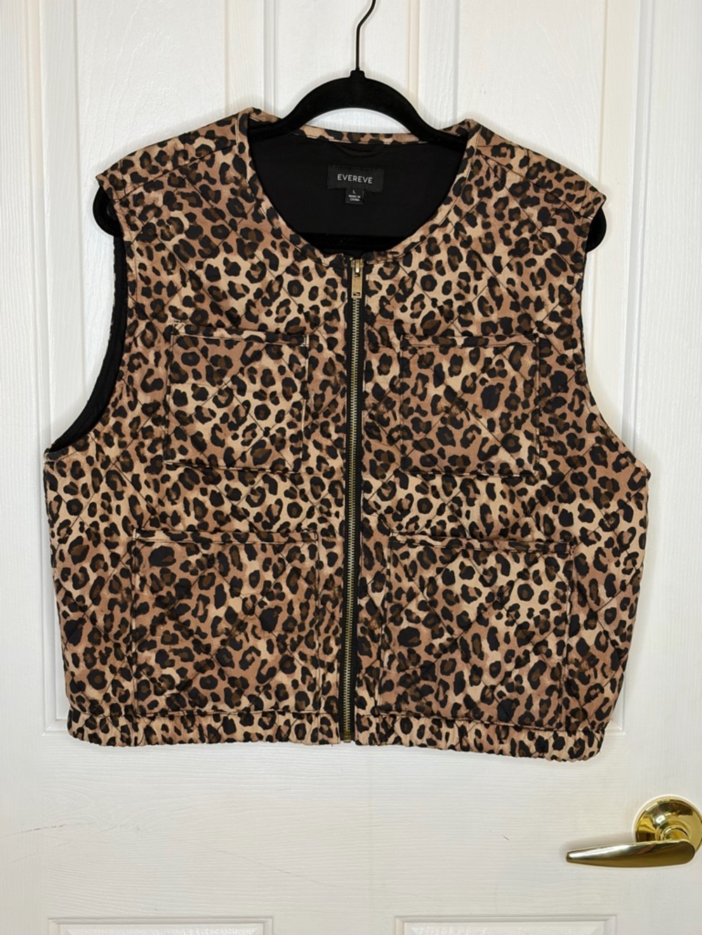 EVEREVE Leopard Print Quilted Vest‎ Womens Large Cropped Zip Puffer